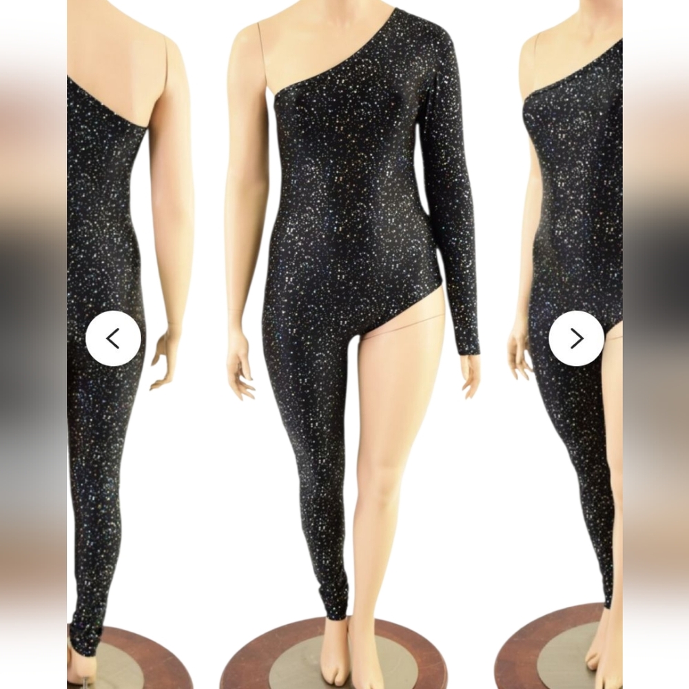 Banjul One-Shoulder Sparkle Black Asymmetrical Jumpsuit